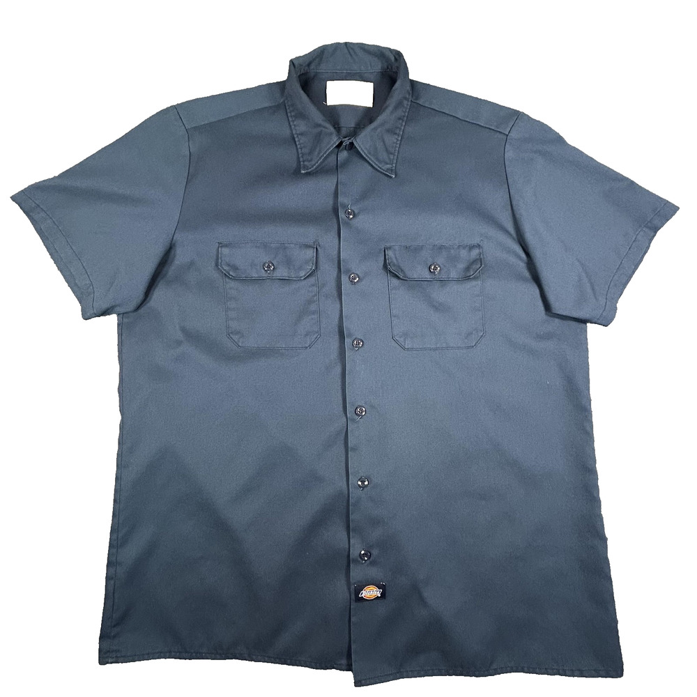 Dickies Work Shirt Mens XL Navy Blue Short Sleeve Made in USA Utility Pockets